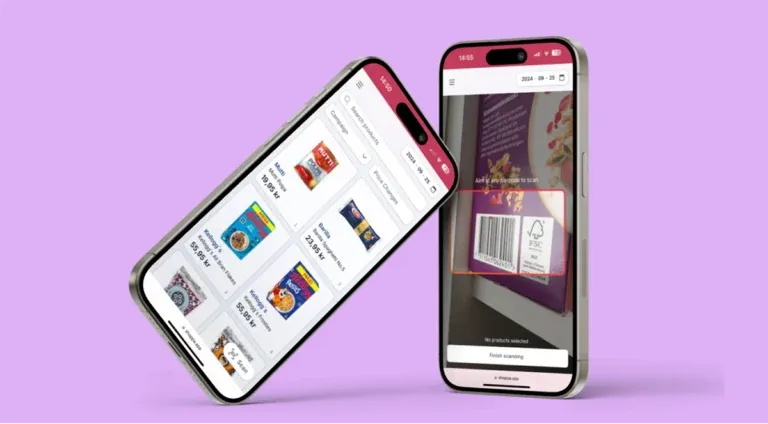 En person använder Shoppa-appen i en butiksmiljö